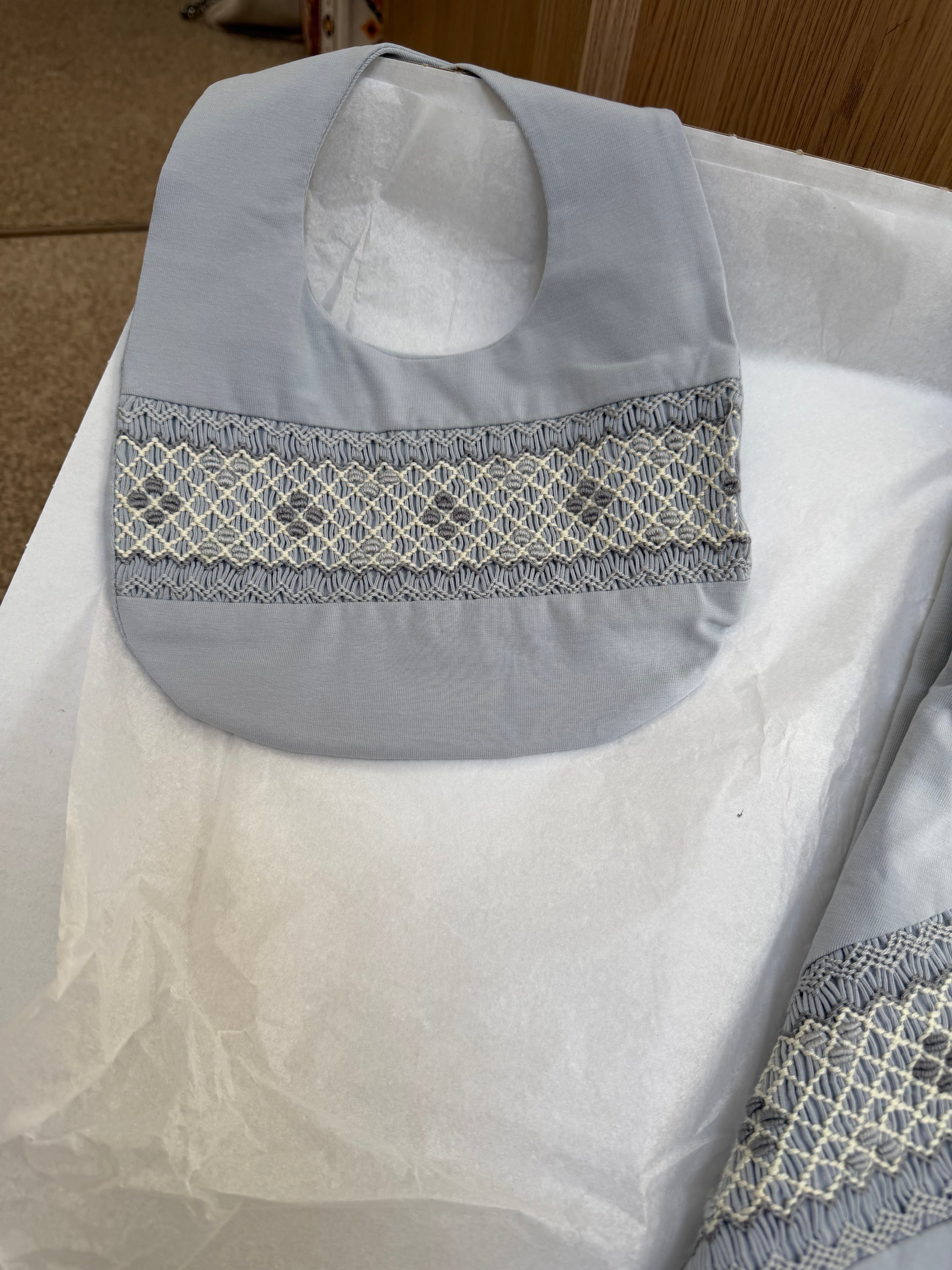 Grey smocked Babygrow set