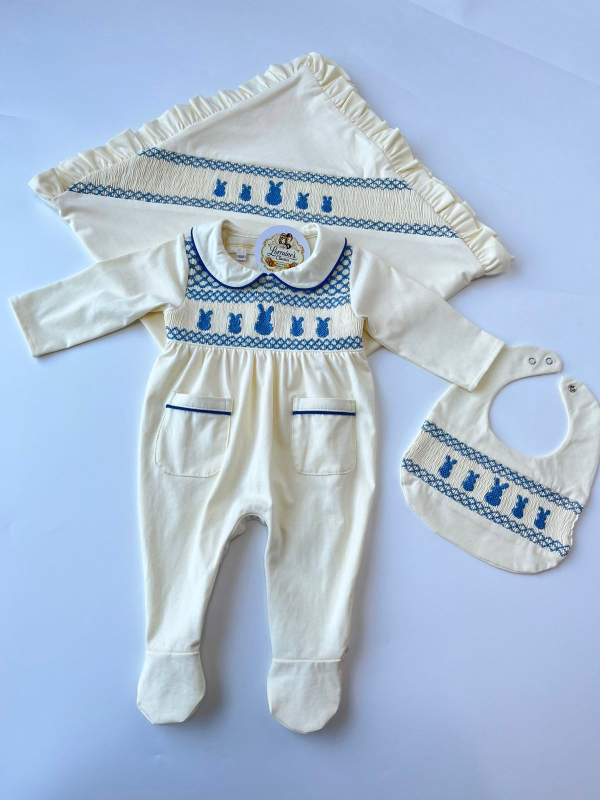 Cream & Blue Bunny set