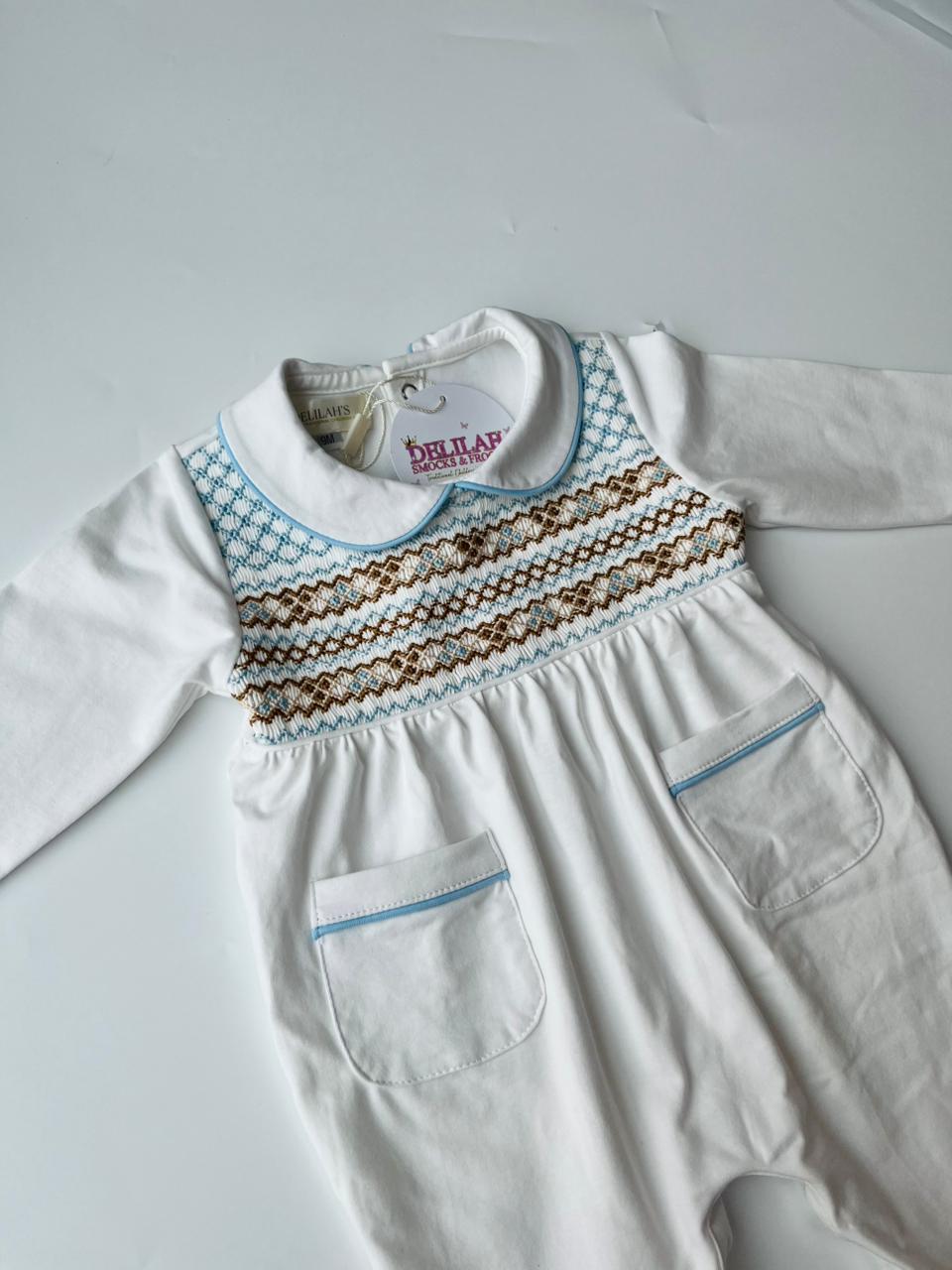 Boys smocked baby grow