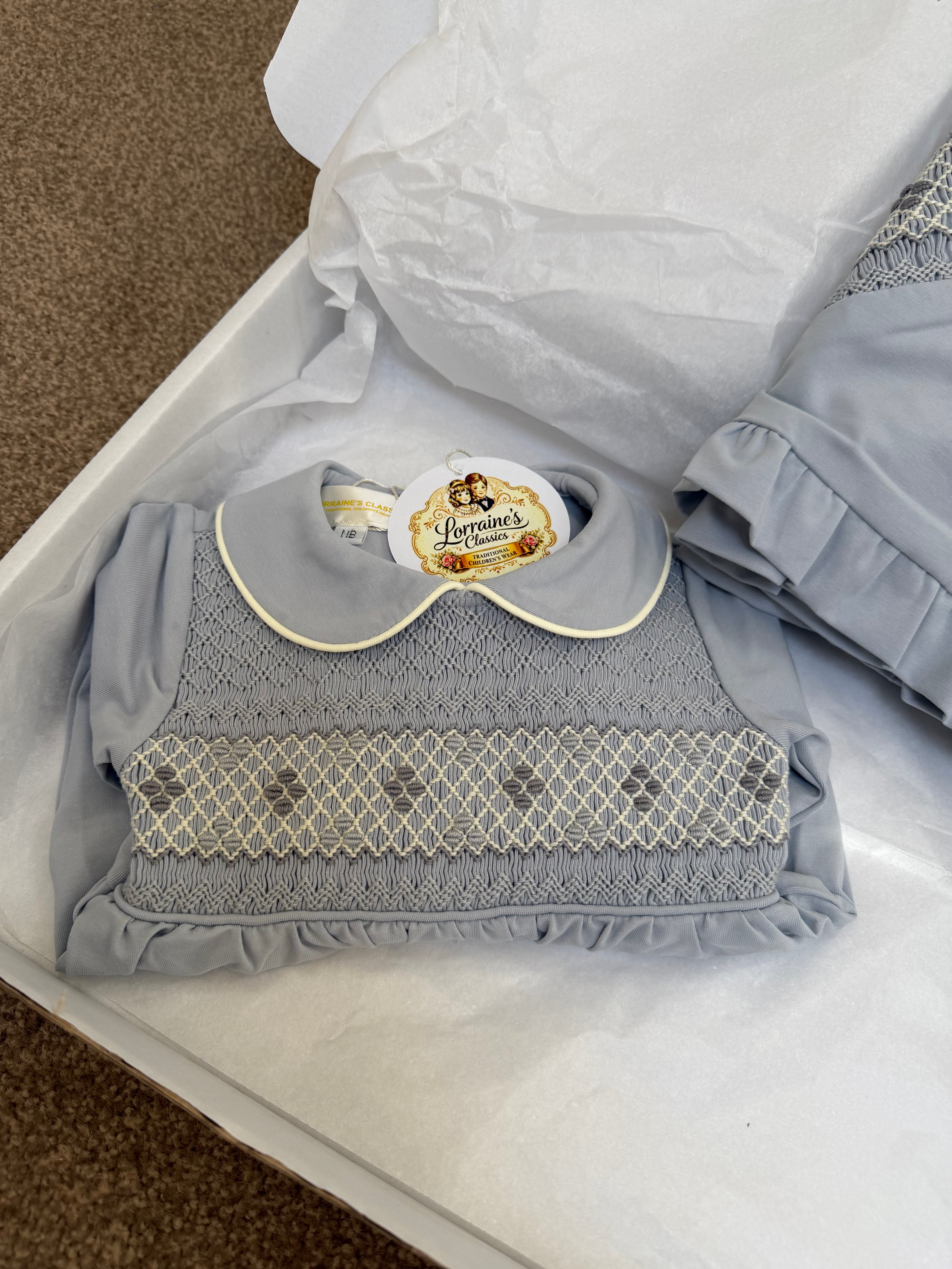 Grey smocked Babygrow set