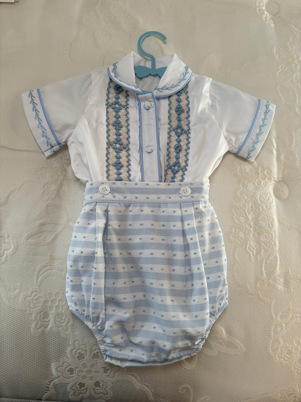 Blue Swiss Dot Romper