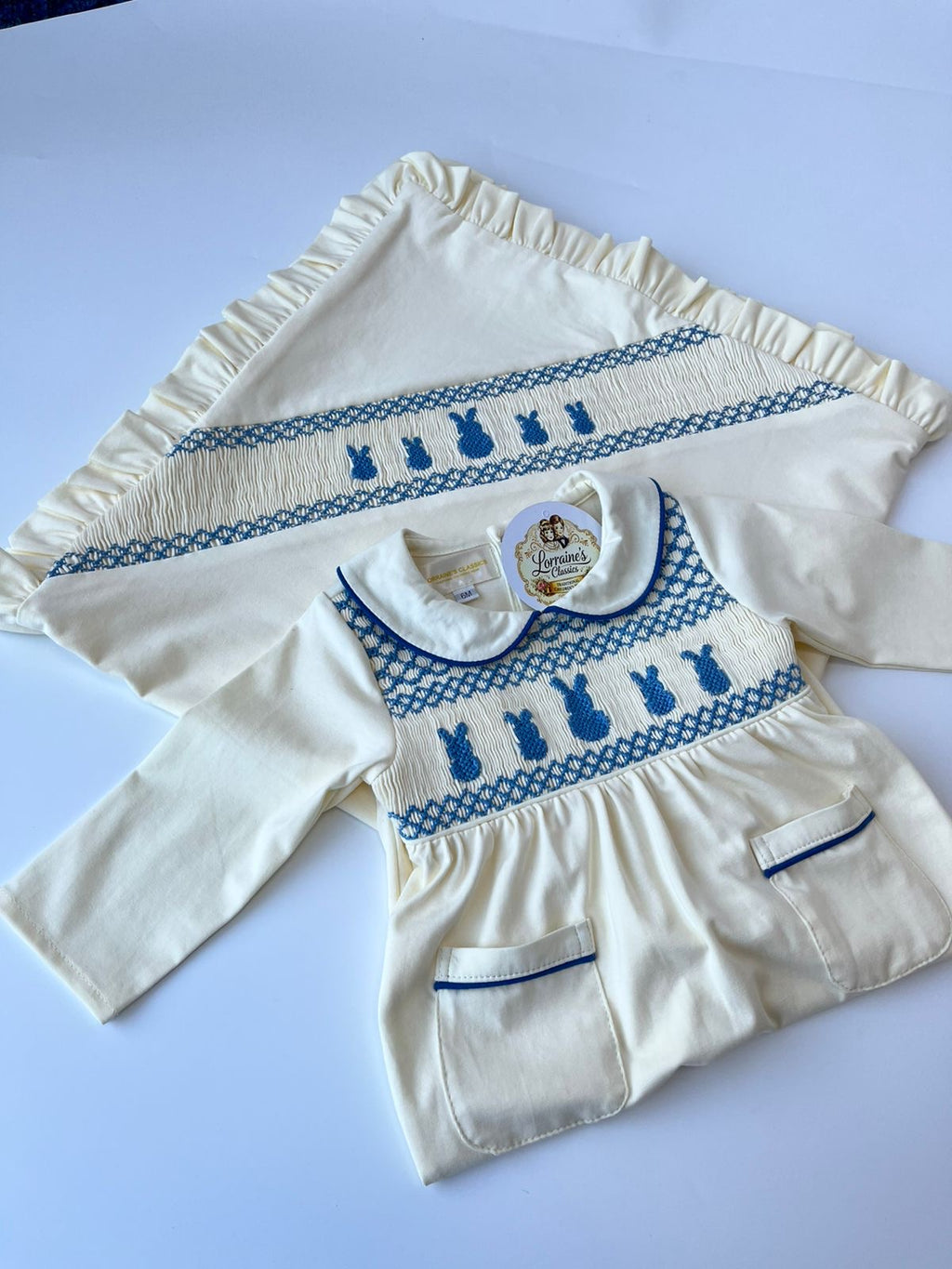 Cream & Blue Bunny set