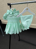 Girls Mint Green smocked pyjamas