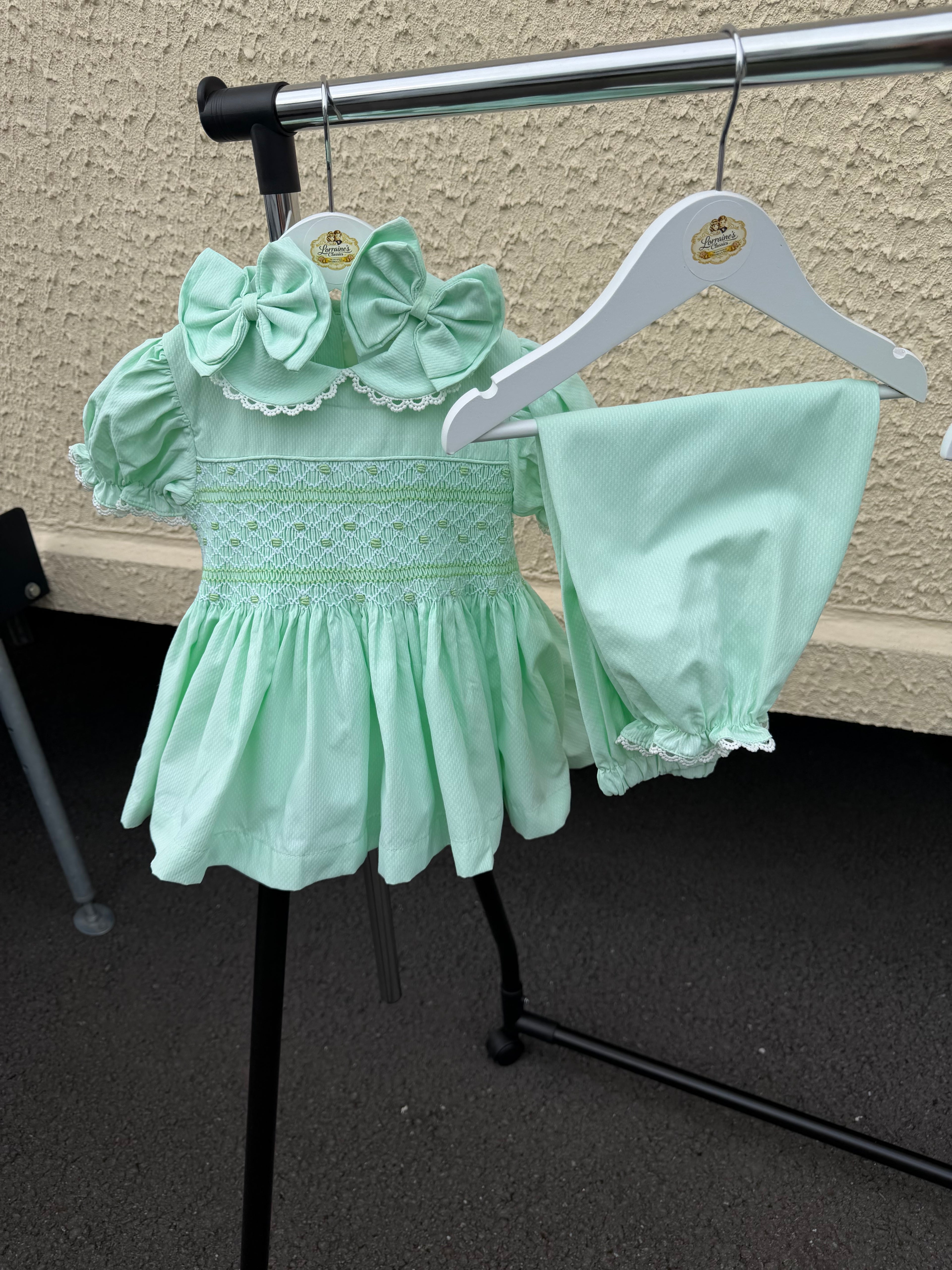 Girls Mint Green smocked pyjamas