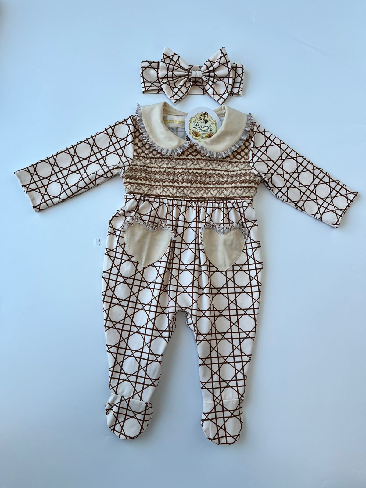 Cream and Brown smocked set