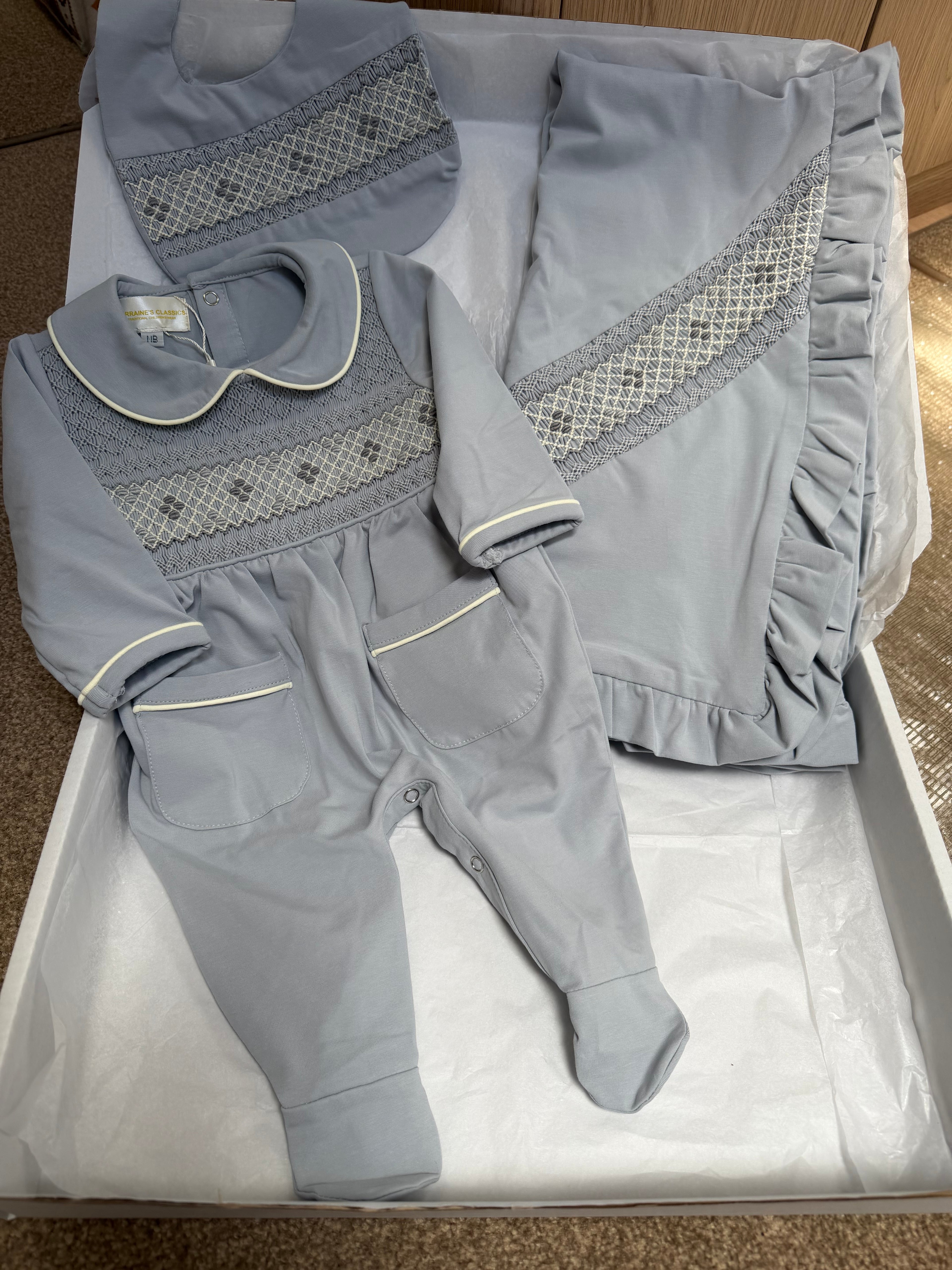 Grey smocked Babygrow set