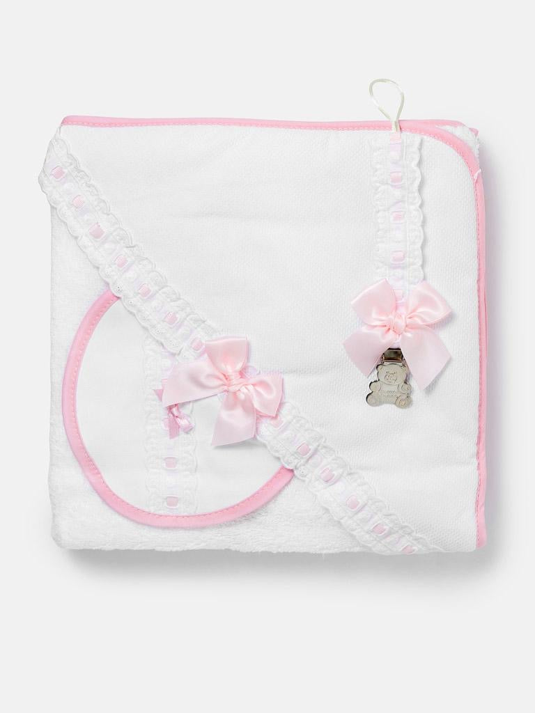 Pink Bath Set - towel , bib and Dummy clip