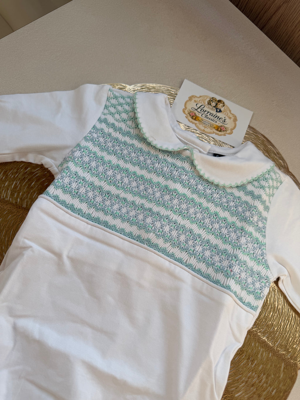 Boys smocked Babygrow