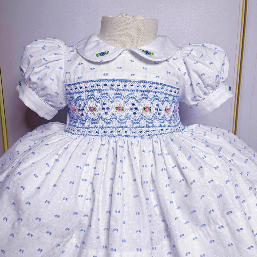 Girls Blue Smocked Dress